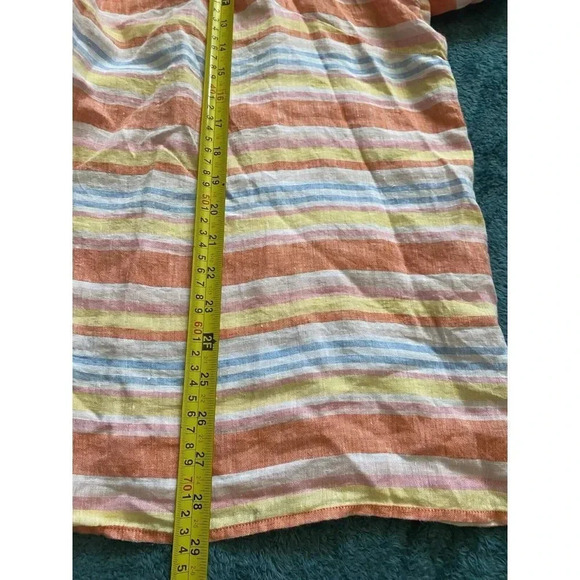 Talbots Women's 3X Plus Linen Short Puff Sleeves Striped Top Square Neck Smock - Picture 10 of 16